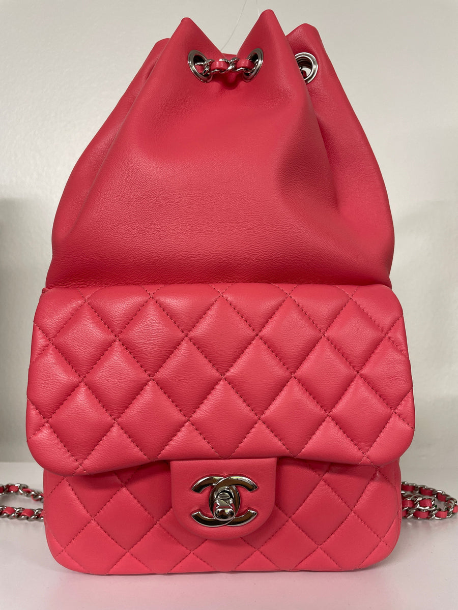 chanel quilted leather backpack Lambskin Logo Mini Black 1867501 FASHIONPHILE Chanel Quilted Lambskin Drawstring Backpack