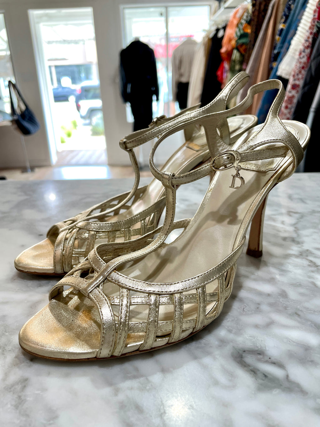 Dior Metallic Gold Whisper Salomé Heels