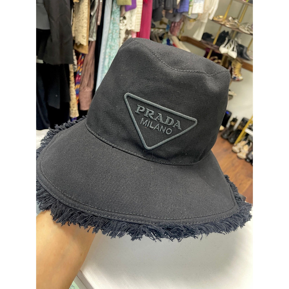 Prada Sports Logo Cotton Bucket Hat Accessory L Black 84155 PRADA Re-Nylon Logo Bucket Hat Black main image 2