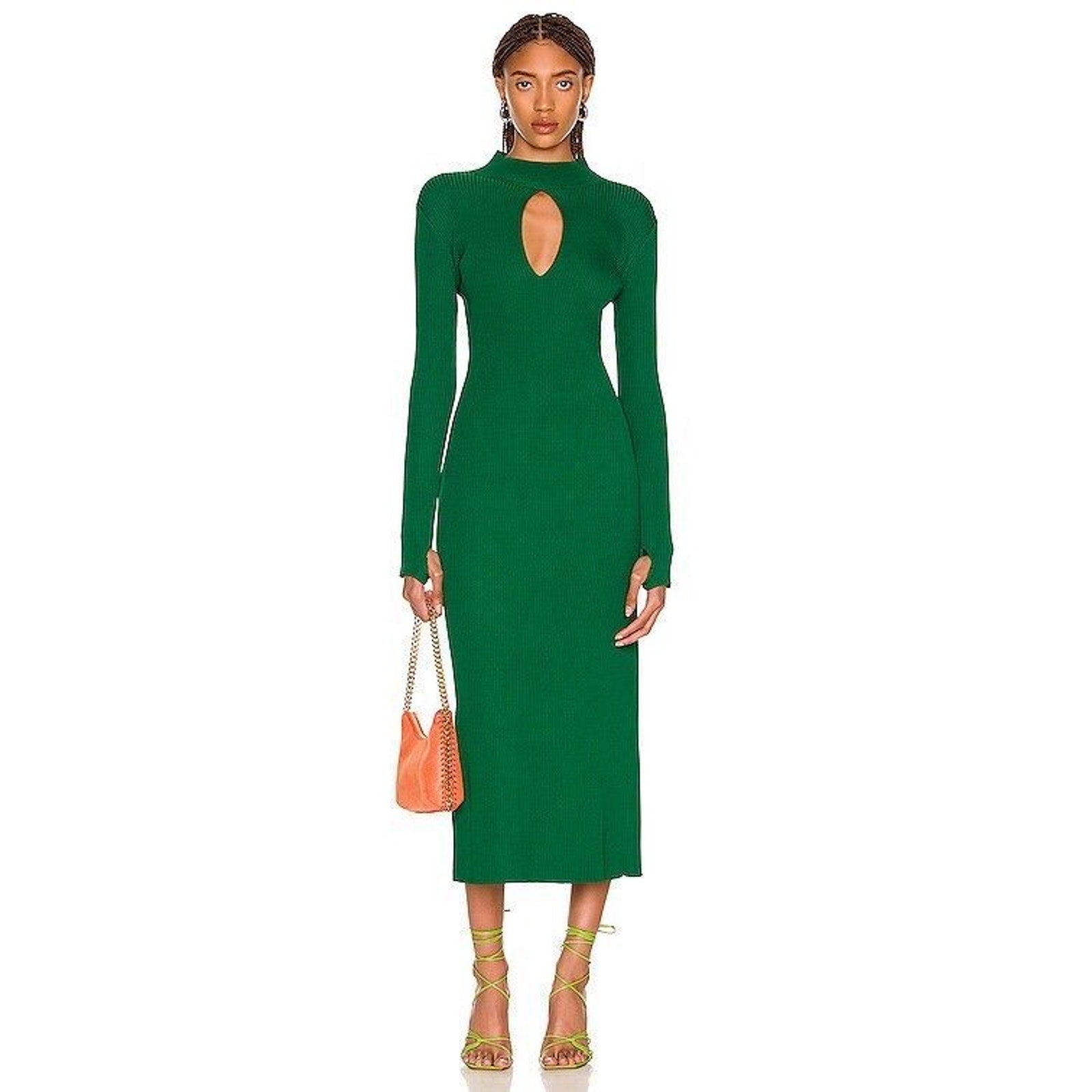 monse green dress Women's Rib-Knit Keyhole Midi-Dress - Grass 9.1
