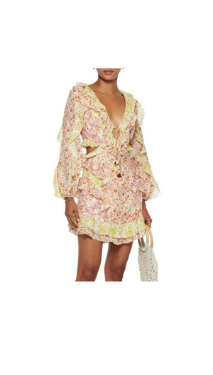 Zimmermann Goldie Spliced Cut Out Mini Dress