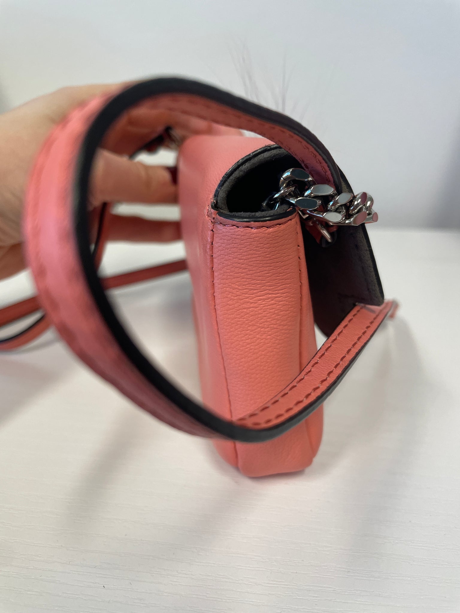 Fendi Mini Monster Baguette Crossbody in Pink Coral