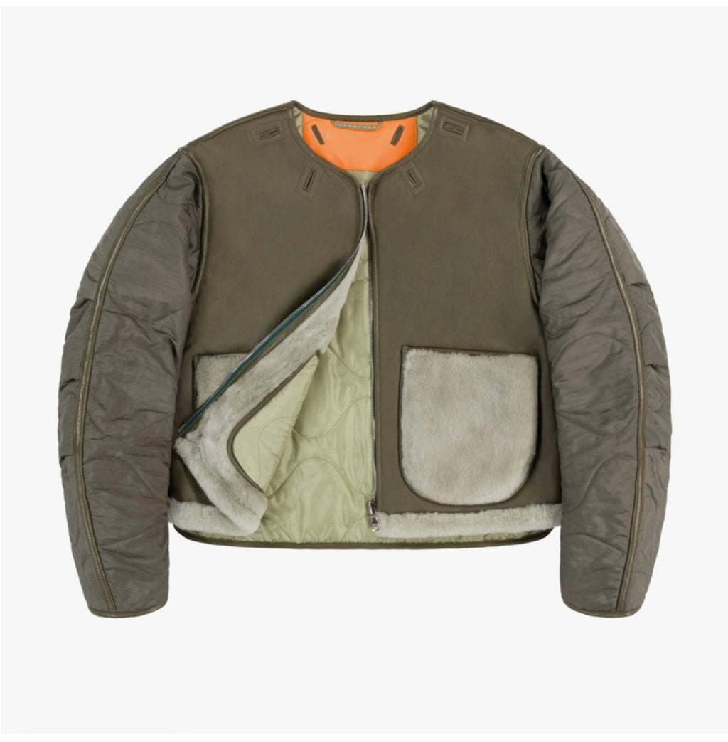 Marfa Stance Shearling Cropped Aviator Quilt Jacket