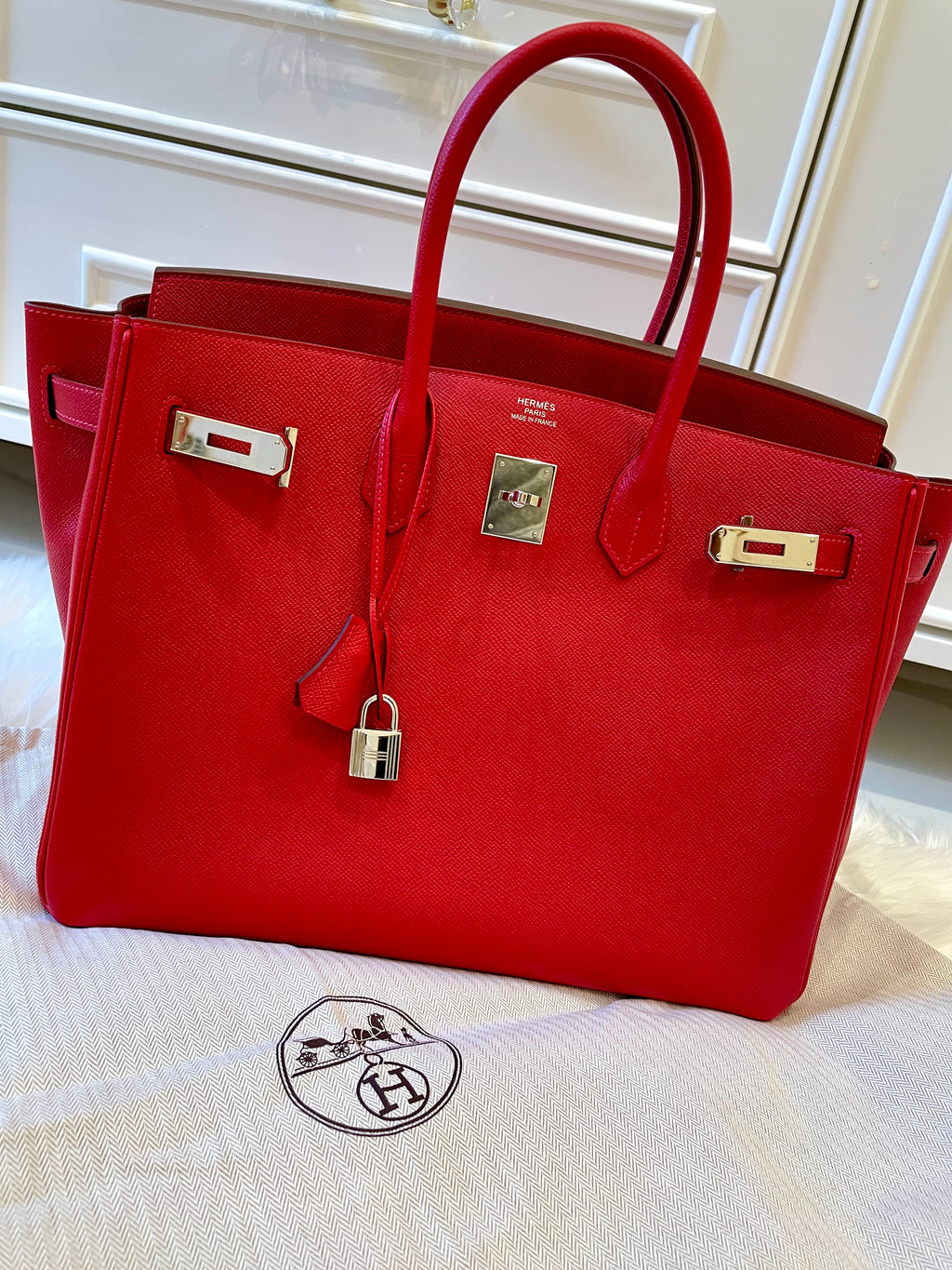 Hermès Birkin 35 Rouge Casaque Clemence Palladium Hardware