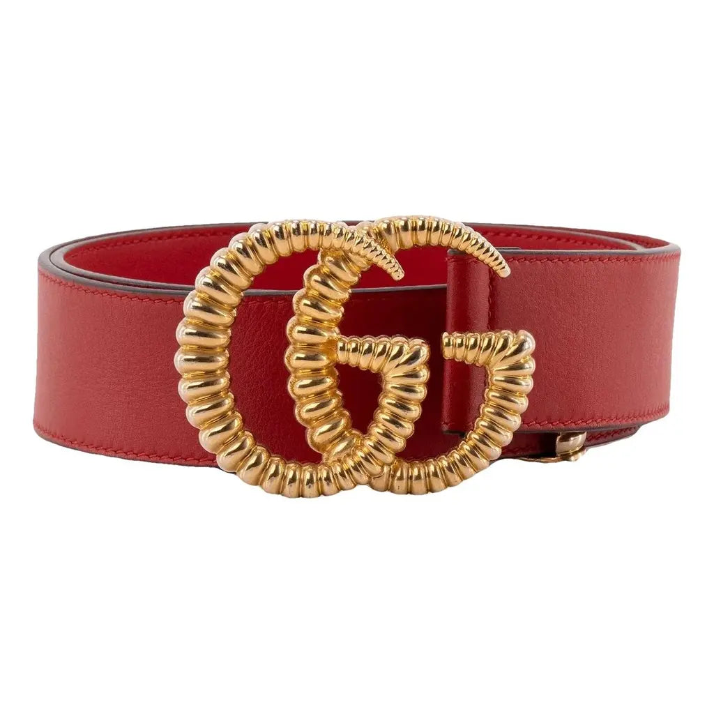 Gucci GG Buckle Leather Belt in Red