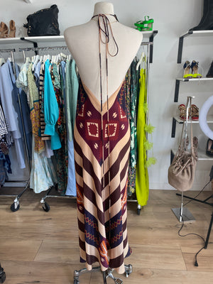 Volantis Aztec Printed Silk Maxi Dress