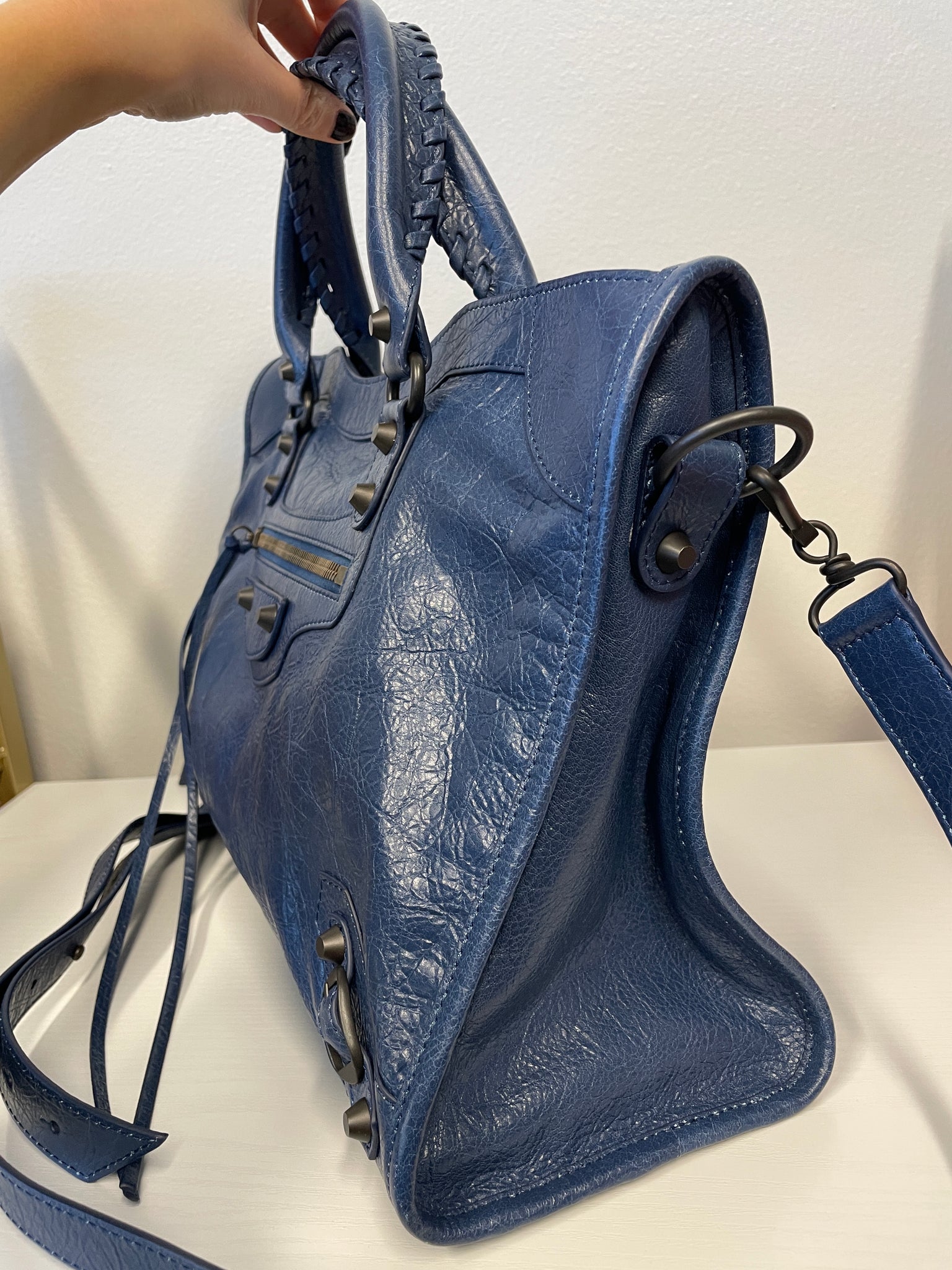 Balenciaga Le City Medium Bag Mineral Blue side view