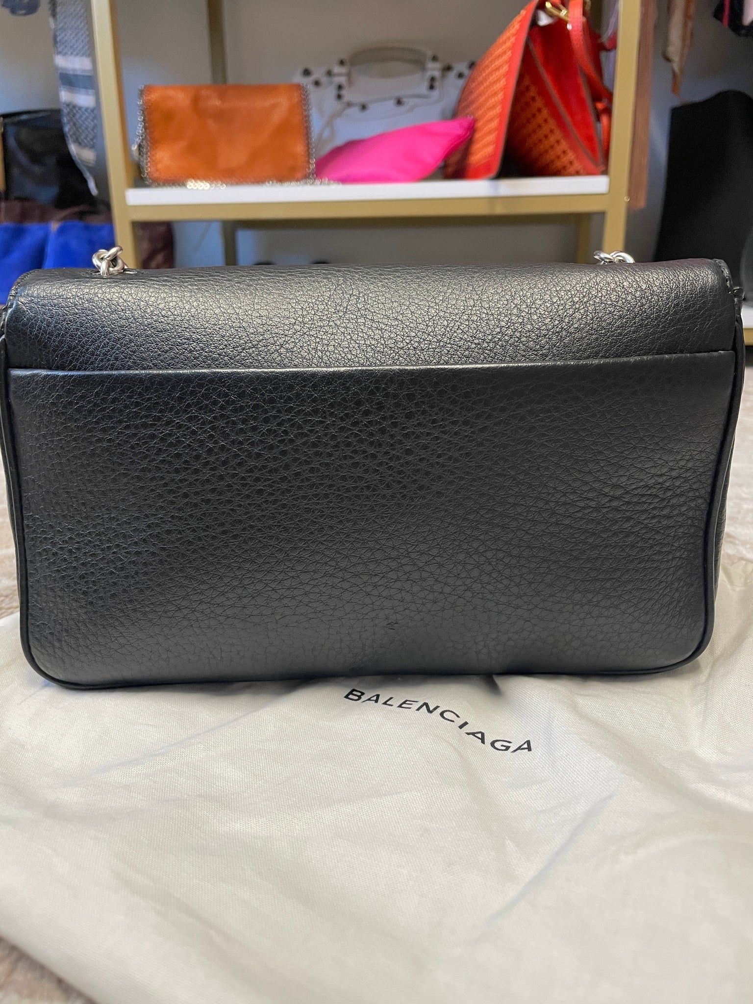 Back view of Balenciaga black leather Wallet on Chain – luxury resale
