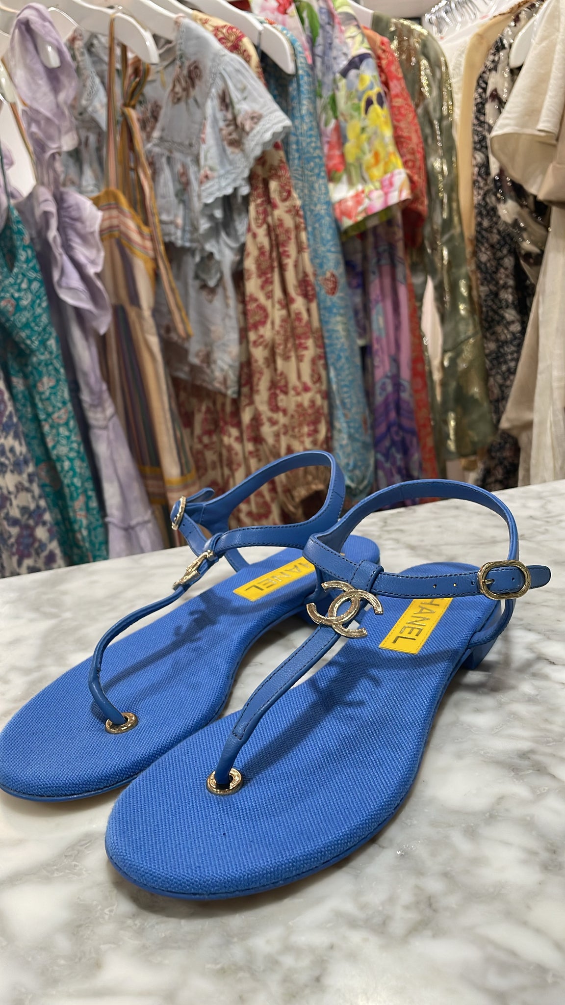 Chanel CC Logo T Strap Sandals