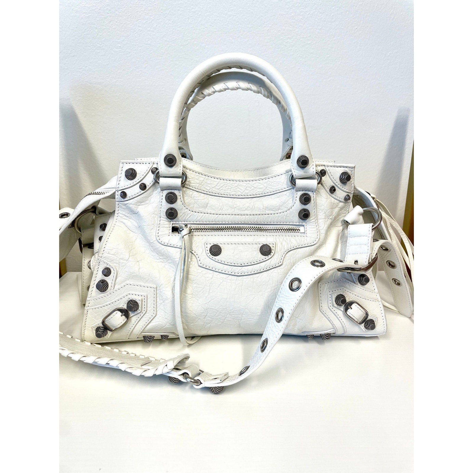 Balenciaga Neo Cagole City Small Handbag White Silver Hardware – PIVOT