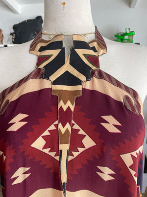 Volantis Aztec Printed Silk Maxi Dress