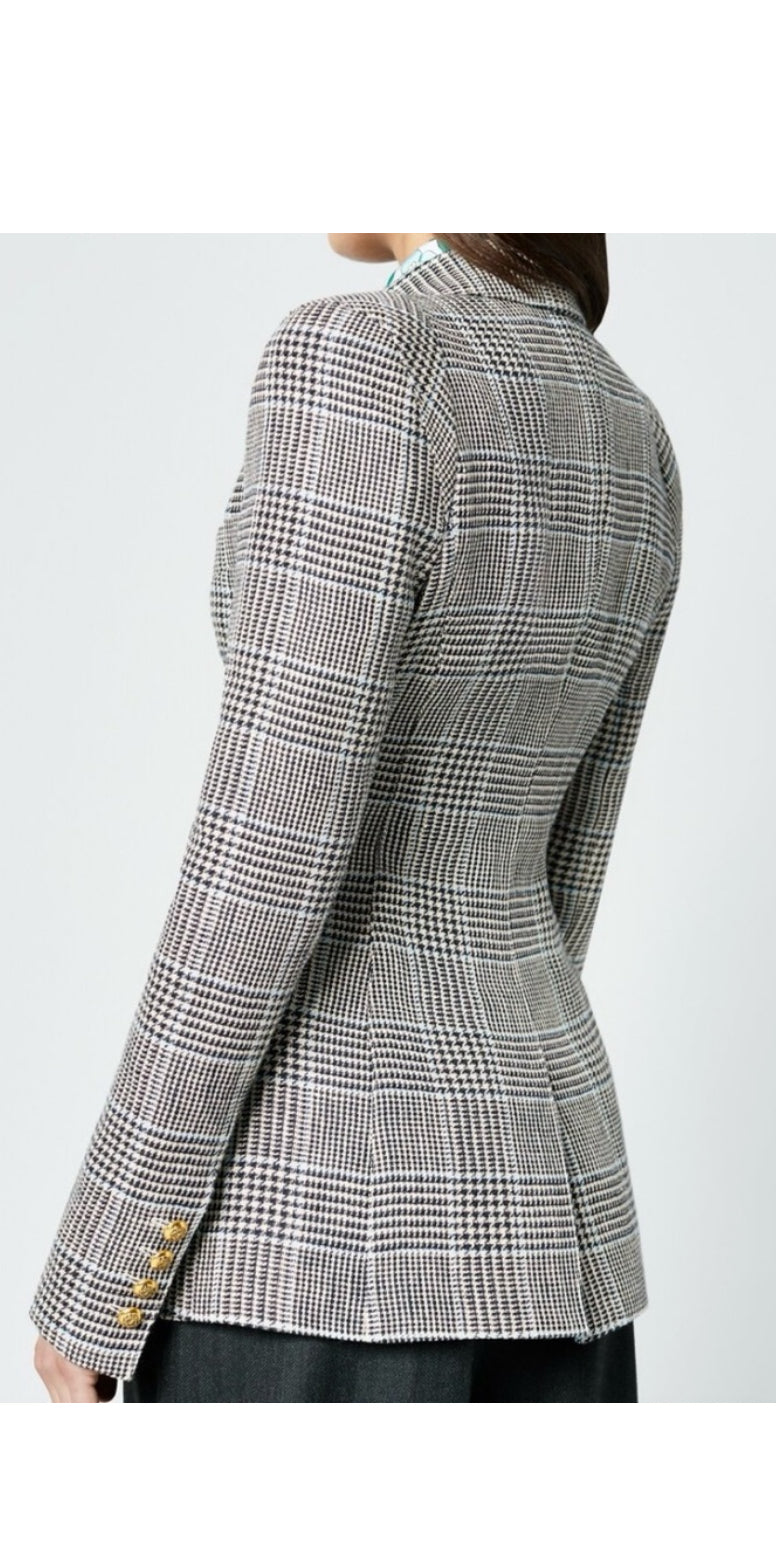 Back view of Smythe tailored blazer with gold-tone buttons.