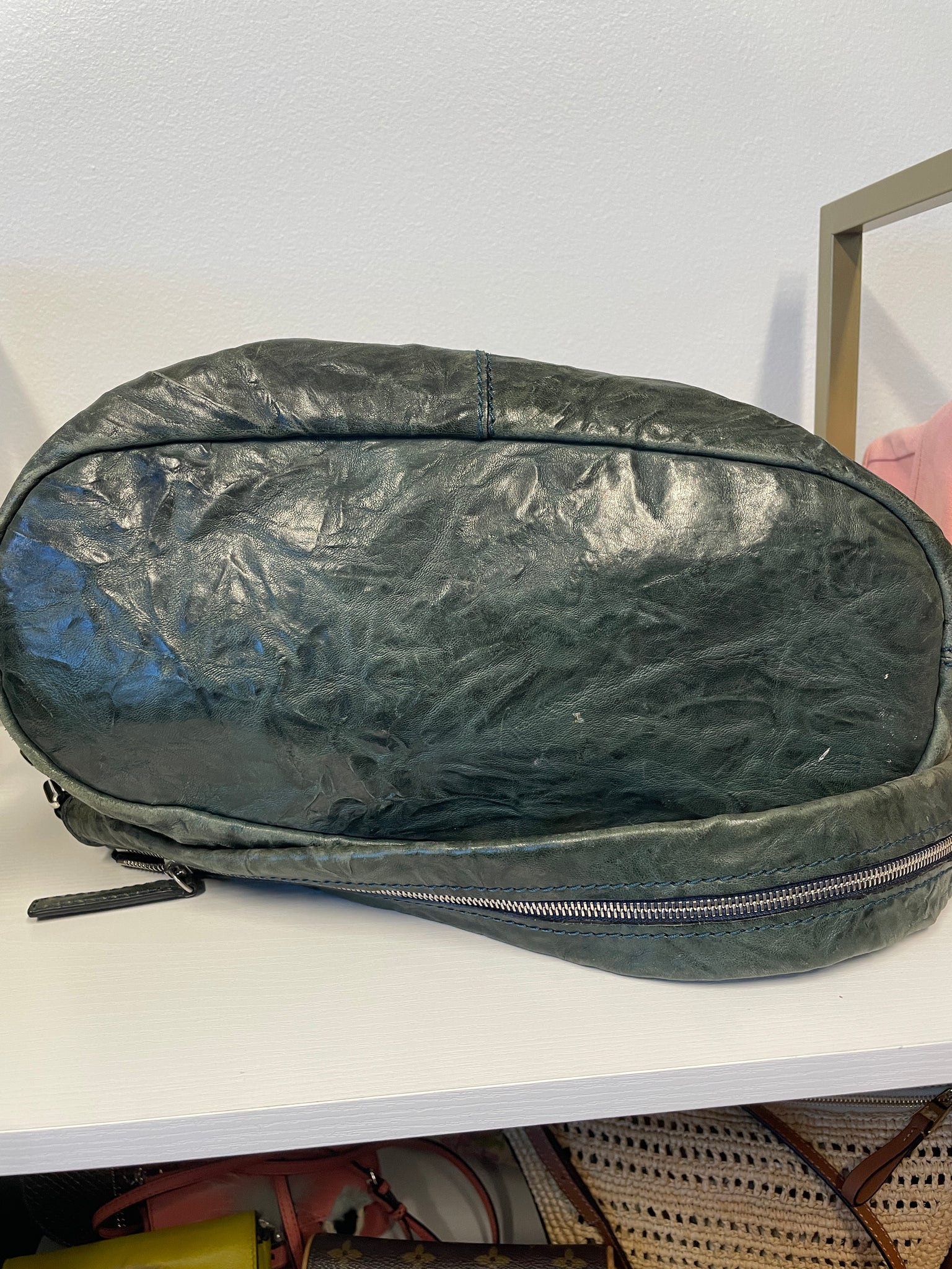 Givenchy Nightingale Leather Tote Bag in distressed olive gray leather.