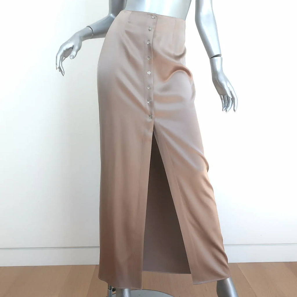 Front view of Sablyn Beige Satin Button-Front Maxi Skirt in XS on mannequin.