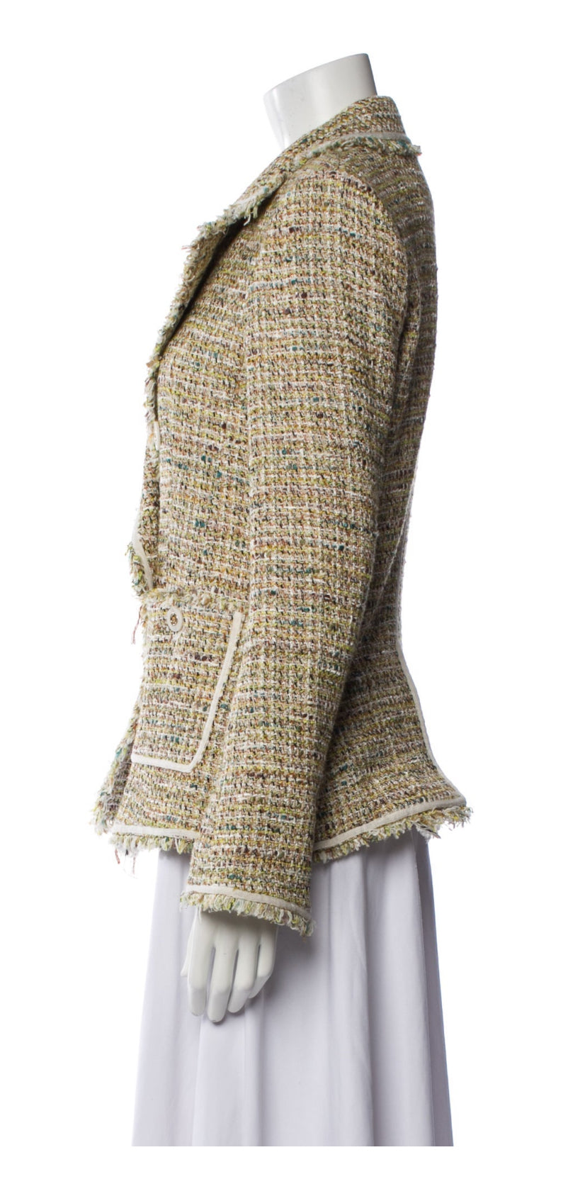 Side view showing structured fit and tweed texture.