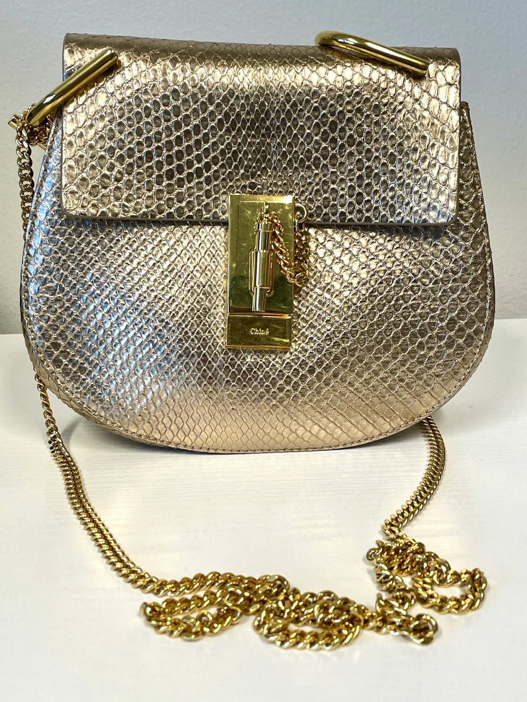 Chloe Python Gold Drew Crossbody Bag