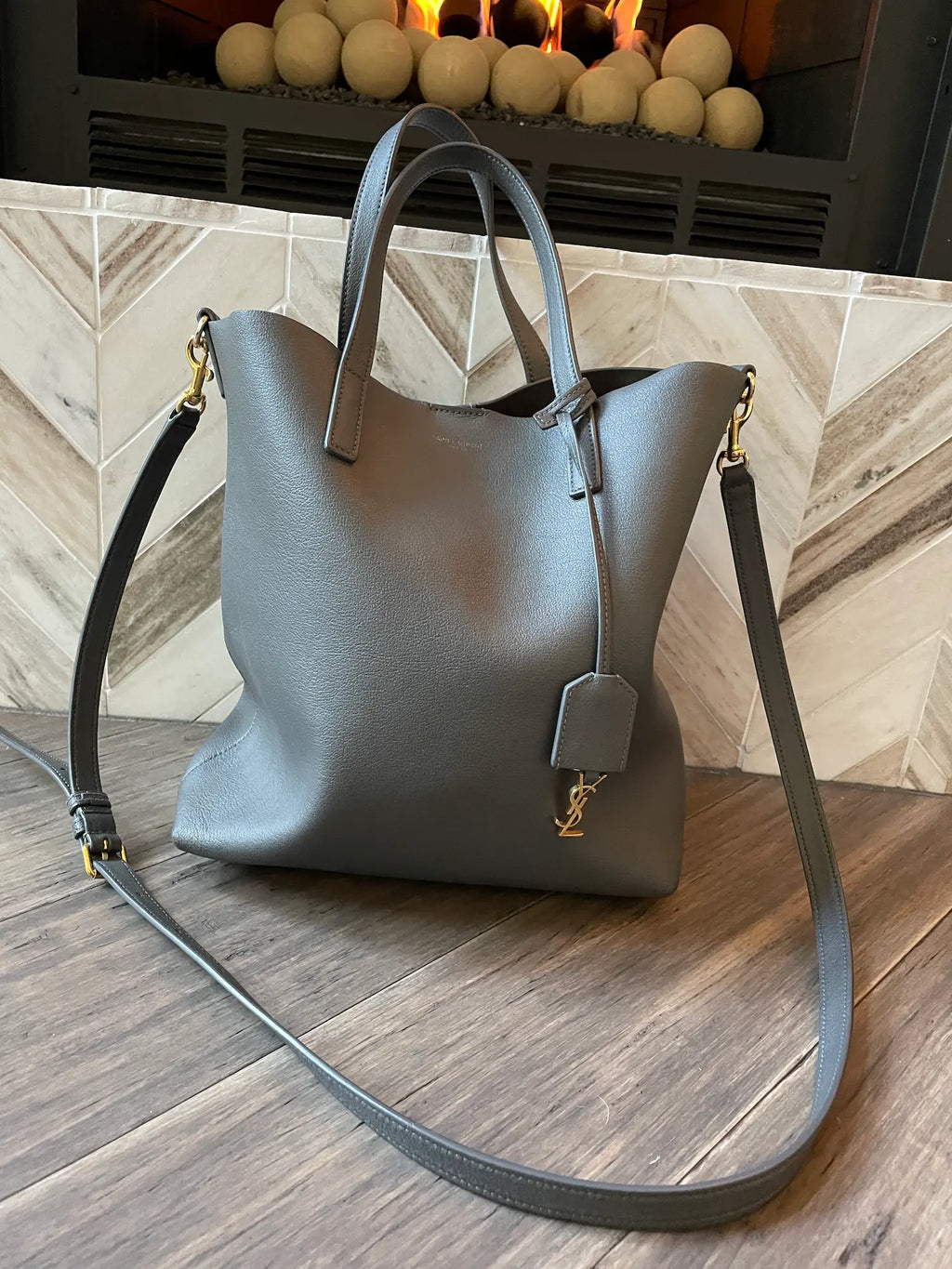 Saint Laurent North/South Shopping Bag in Grey Calfskin