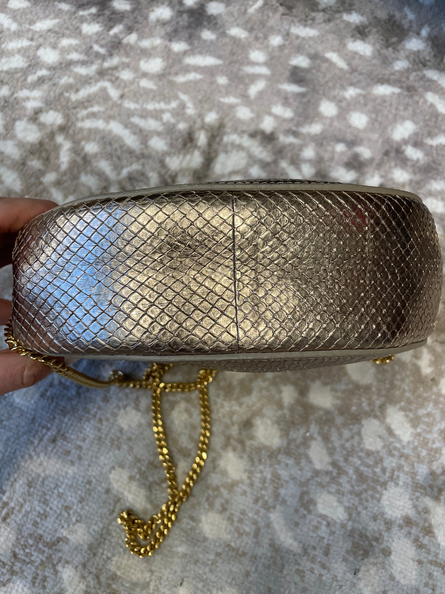 Close-up of Chloé Drew Bag gold hardware and python texture – luxury resale
