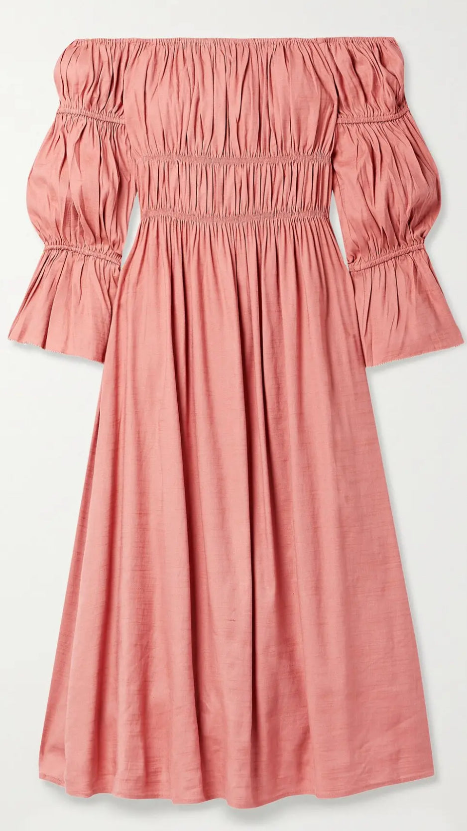 Back view of Cult Gaia Stella Linen Midi Dress with smocked bodice.