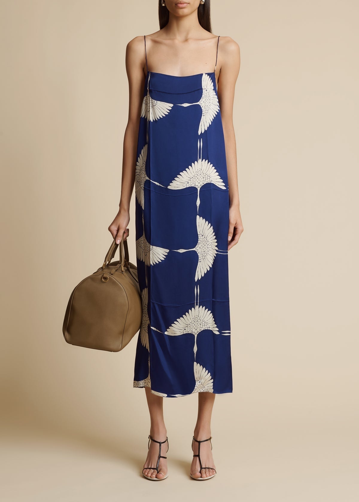 Designer Blue and White Crane Print Dress