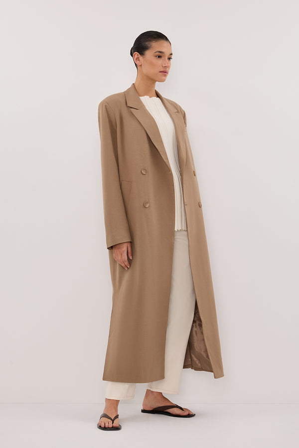 Front view of Dissh Celina Wool Blend Coat in tan.