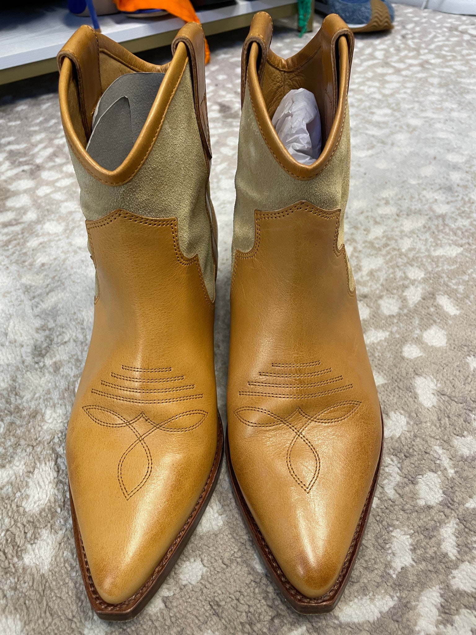 Tan Suede and Leather Ankle Boots Size 39