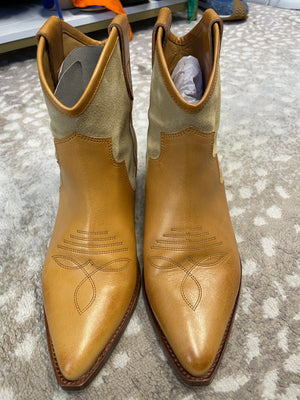 Tan Suede and Leather Ankle Boots Size 39