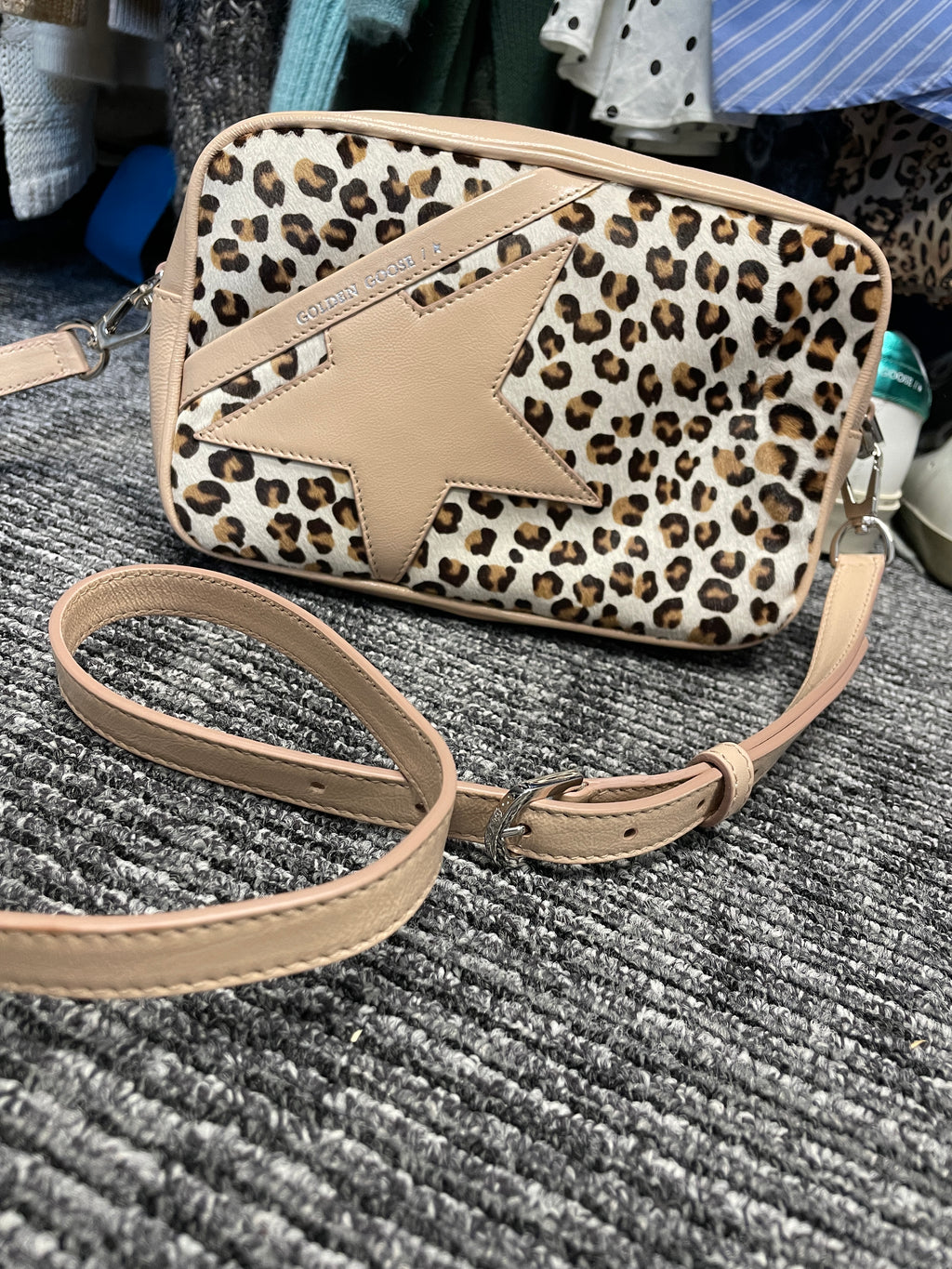 Golden Goose Leopard Pony Hair Crossbody Star Bag