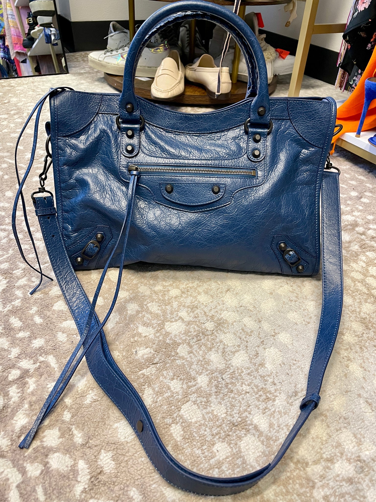 Balenciaga Le City Medium Bag Mineral Blue front view