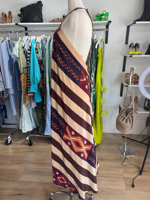 Volantis Aztec Printed Silk Maxi Dress