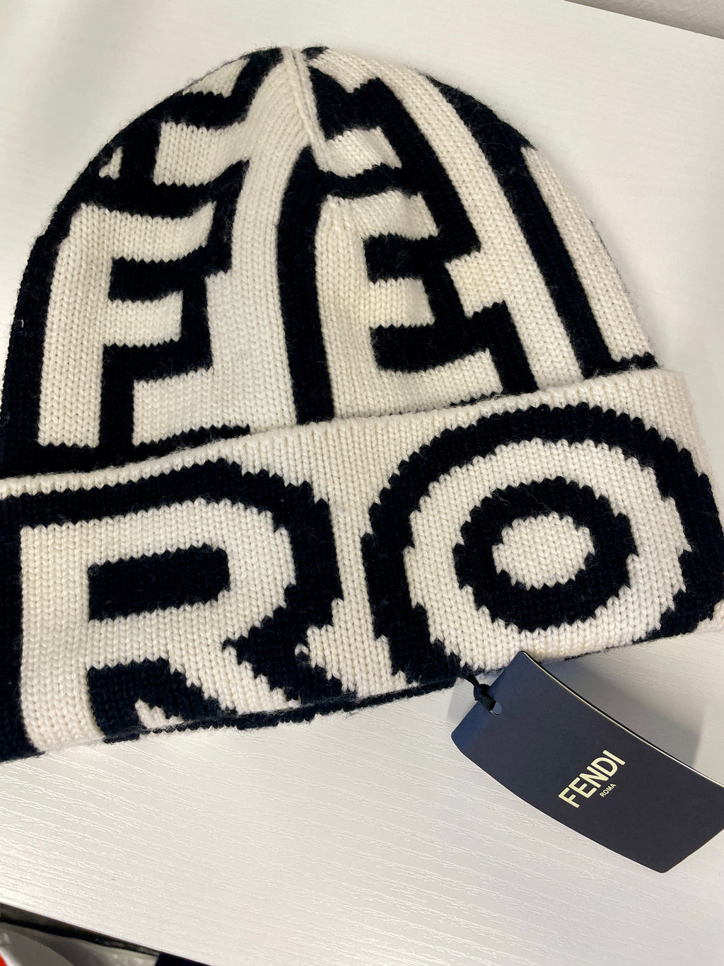Fendi Wool Beanie in Black/White