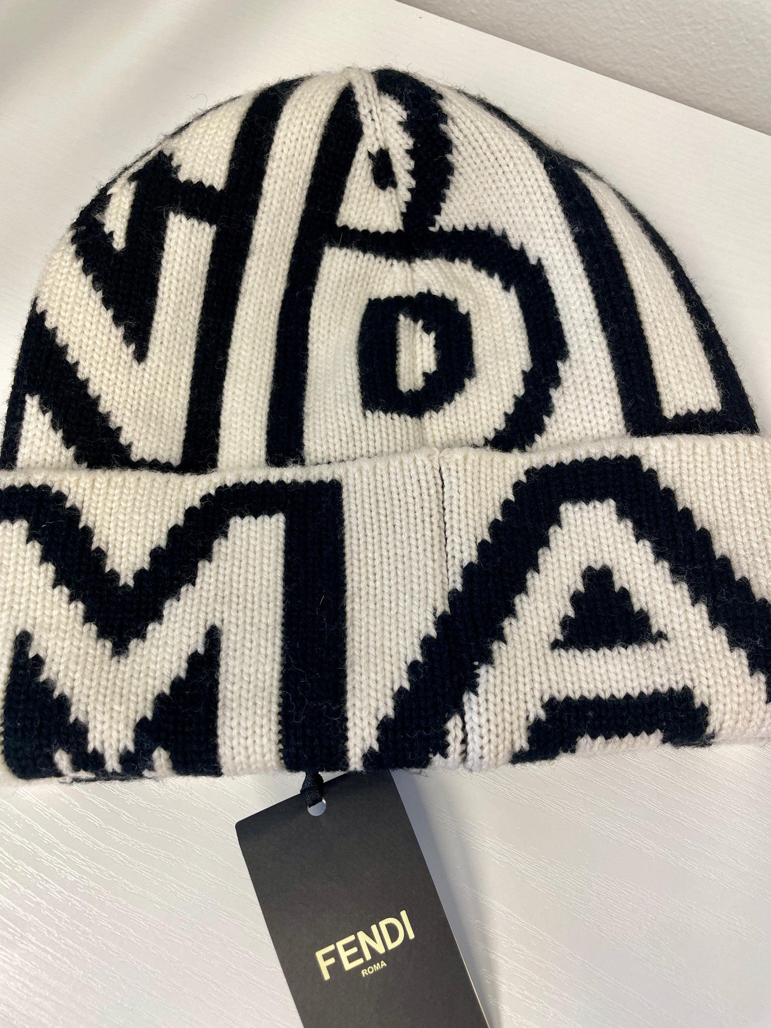 Fendi Wool Beanie in Black/White