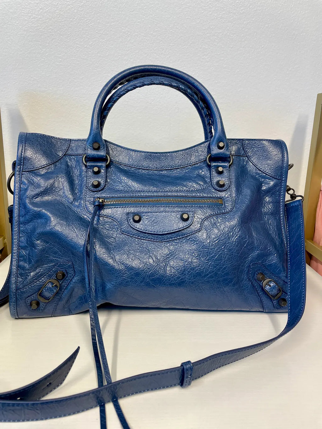 Balenciaga Le City Medium Bag Mineral Blue front view