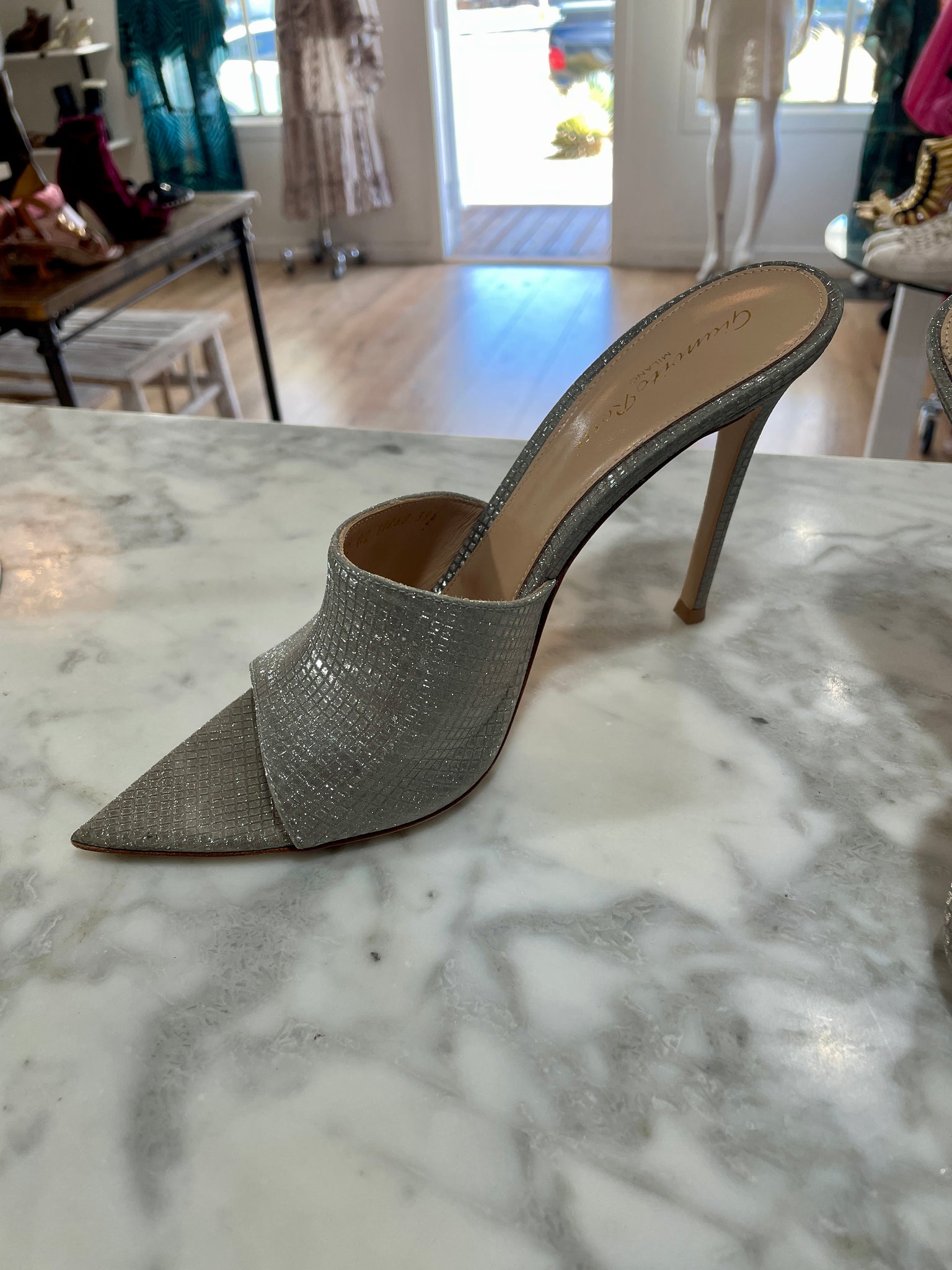 Gianvito Rossi Silver Metallic Mule Slides