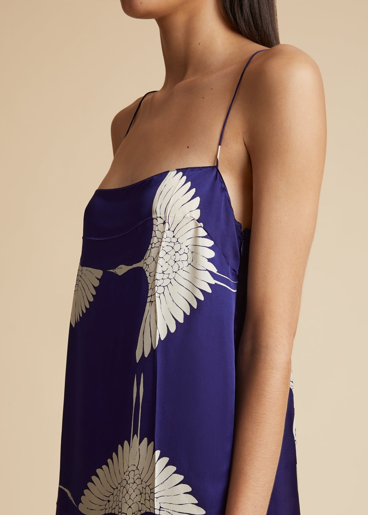 Khaite Sicily Crane Print Slip Dress Blue Silk