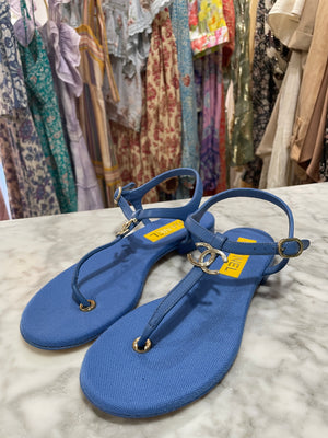 Chanel CC Logo T Strap Sandals