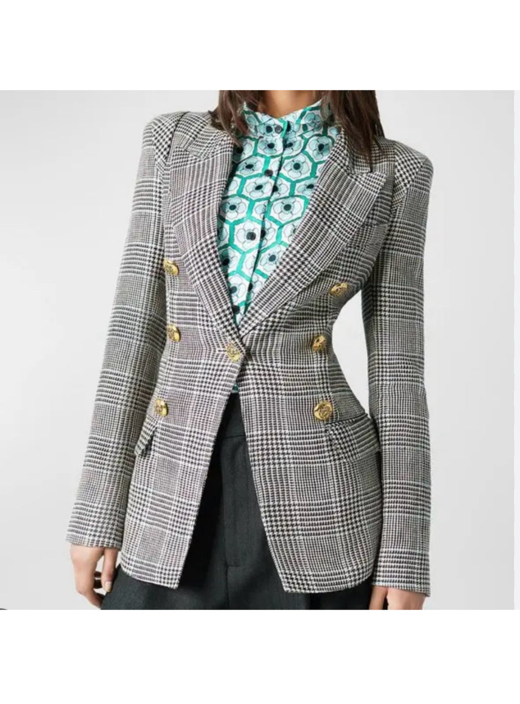 Front view of Smythe Not a DB Pagoda Blazer in glen check.