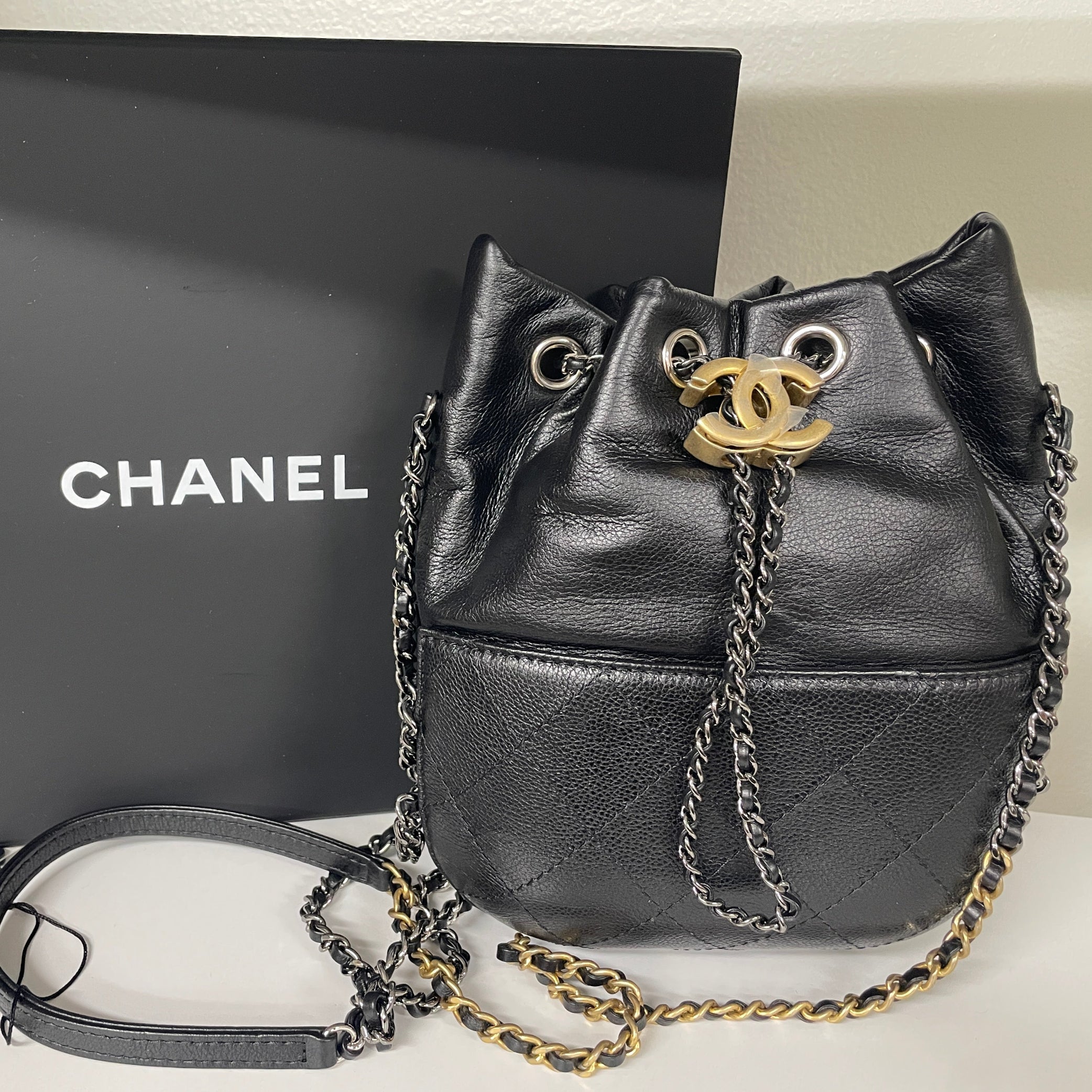Chanel Small Gabrielle Leather Bucket Bag Black 2018 | Pivot – PIVOT