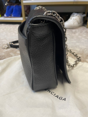 Side view of Balenciaga Everyday Wallet on Chain with graphic print – designer resale