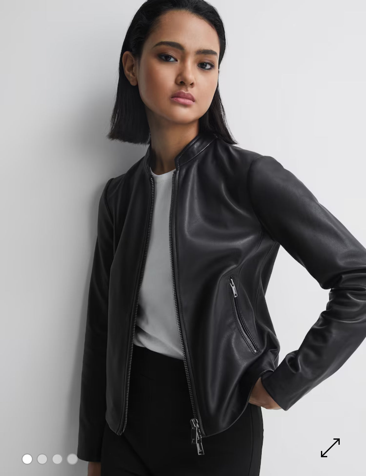 Reiss Allie Leather Collarless Biker Jacket