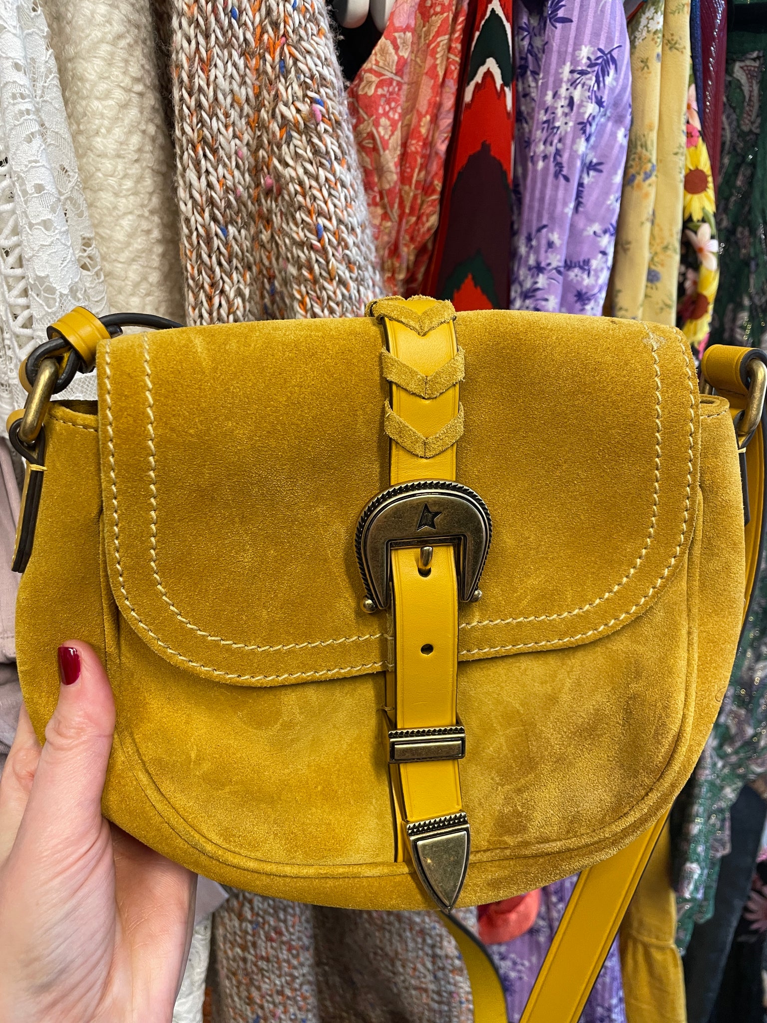 Golden Goose Rodeo Suede Crossbody Bag in Mustard