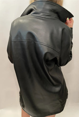 ApParis Black Leather Oversized Shacket