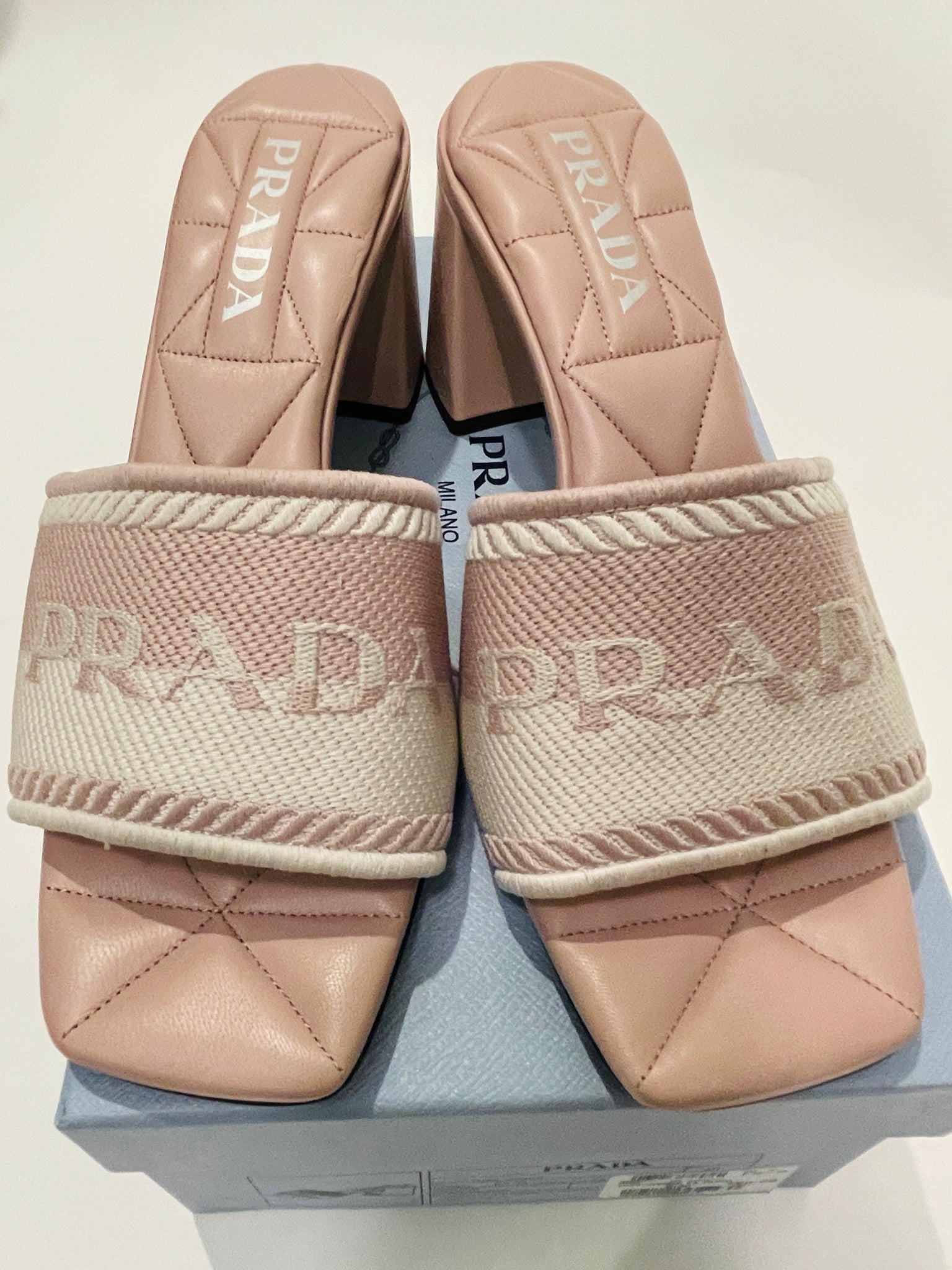 Prada Logo Embroidered Sandals