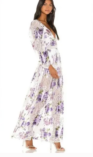 For Love & Lemons Wildflower Foil Lace Maxi Dress