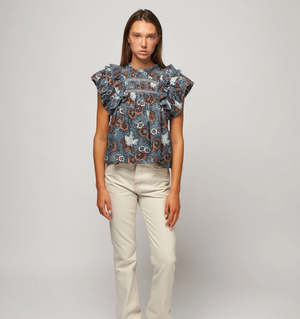 SEA Lucinda Seersucker Flutter Sleeve Top