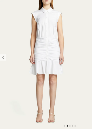 Veronica Beard Bell Sleeveless Ruched Stretch Poplin Dress