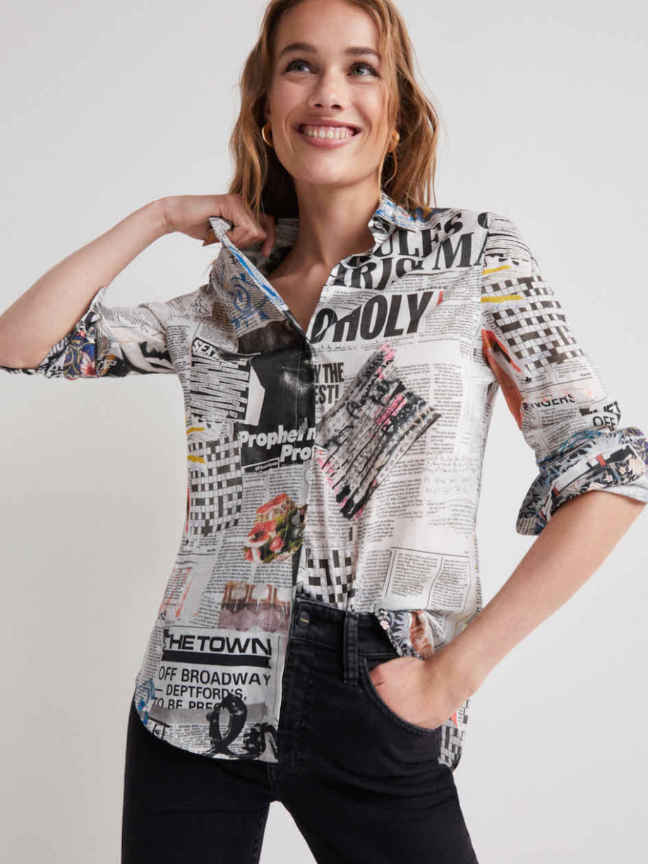 Desigual Newspaper Button Down Shirt