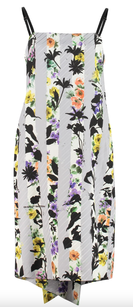 Off-White Striped Floral Printed Dress