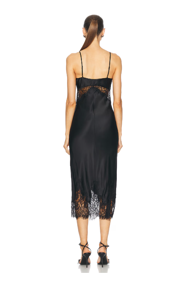 L'Agence Scotly Lace Trim Midi Dress