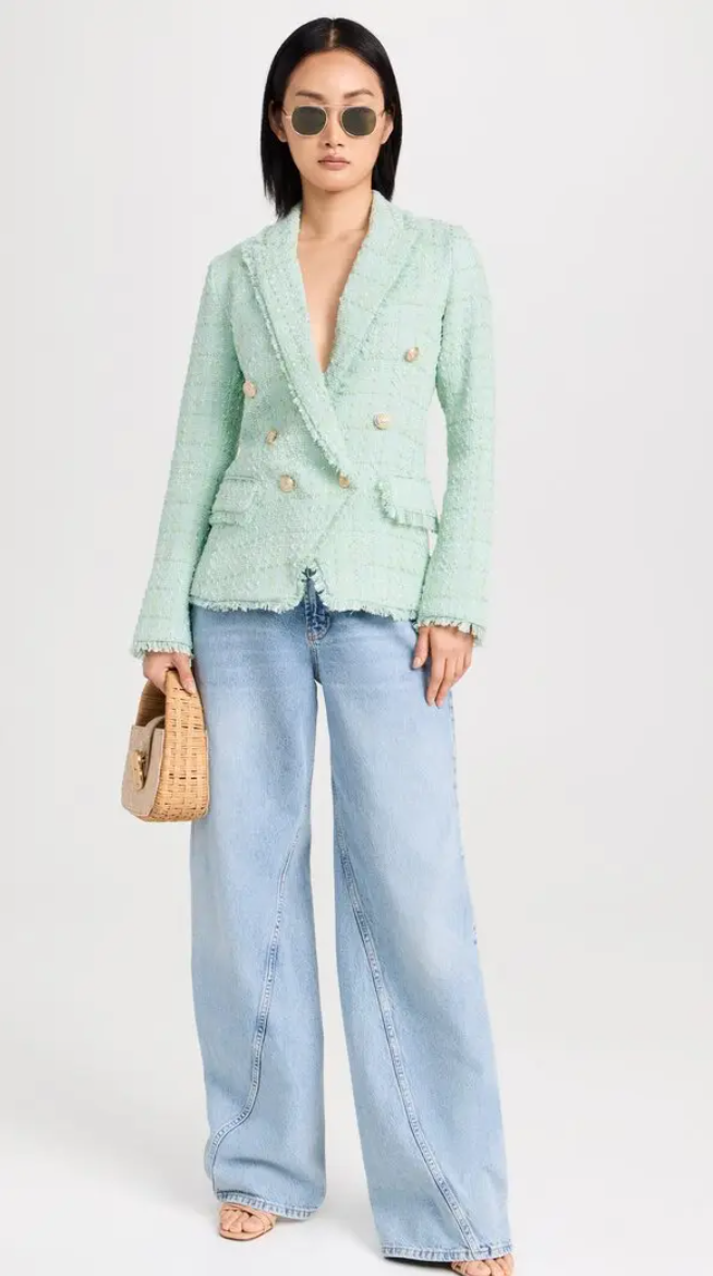 L'Agence Kenzie Fringe Blazer in Seafoam